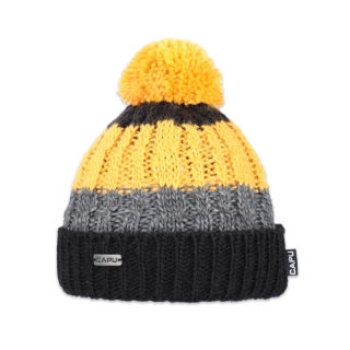 Dětská zimní pletená čepice sportovní chlapecká dívčí – zateplená flízem, bambule, ovčí vlna